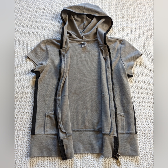 Vintage 90s Y2K TOPPY Crop Hoodie Shirt Women's Medium Taupe Brown Full Zipper - Picture 4 of 8